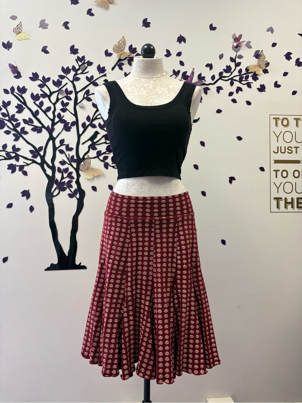 Effie's Heart Burgundy Circle Skirt with Cream Dot Print